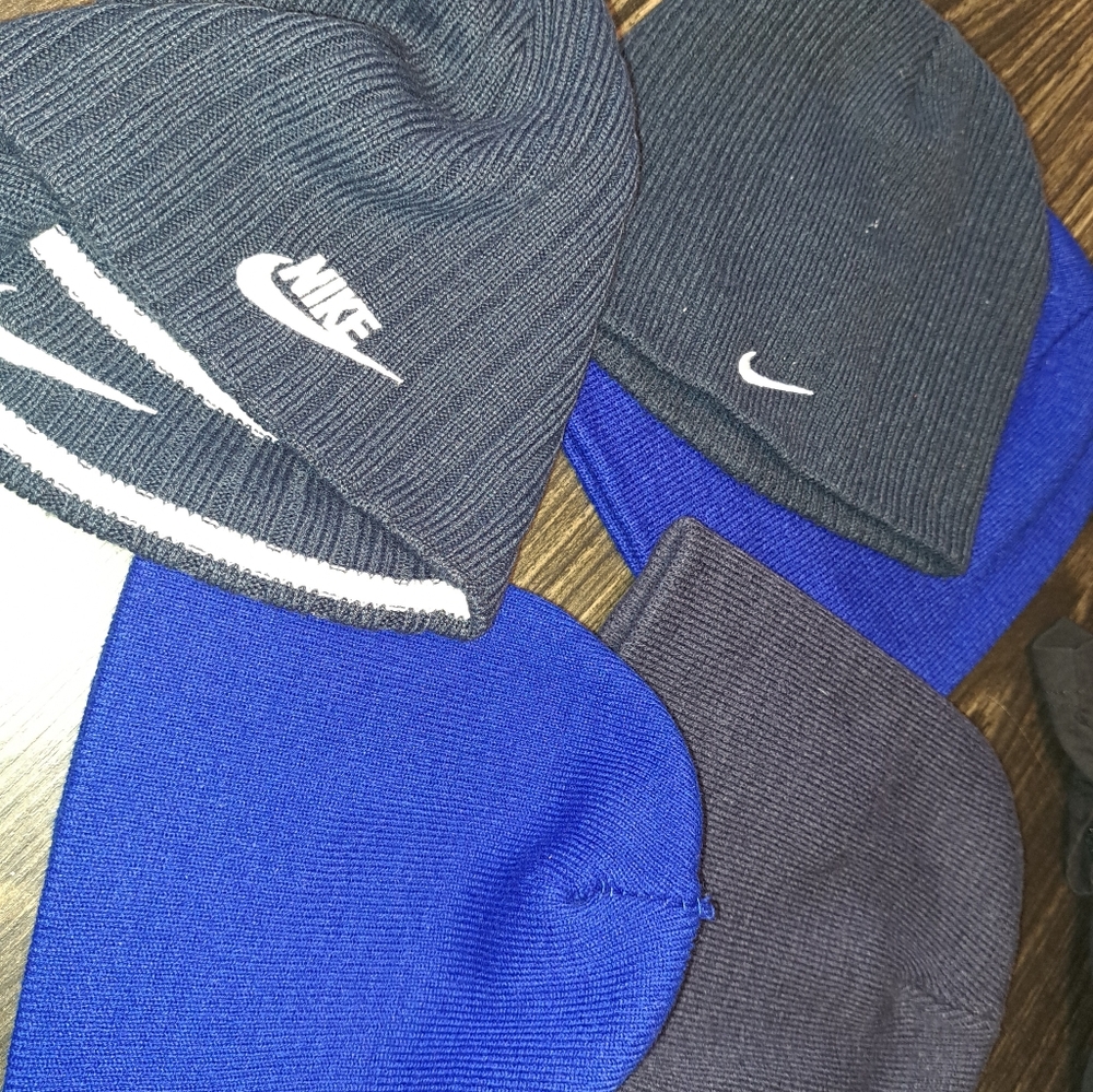 Nike Men's Athletic Beanies And Plain Blue Beanies Lot